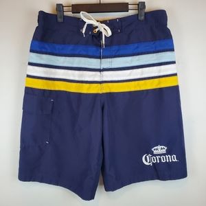 Corona Extra Beer Striped Blue Swim Shorts Size XL Mens Swimwear Beach